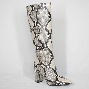 INC International Concepts Natural Pointed Toe Snakeskin Print Heel Boots